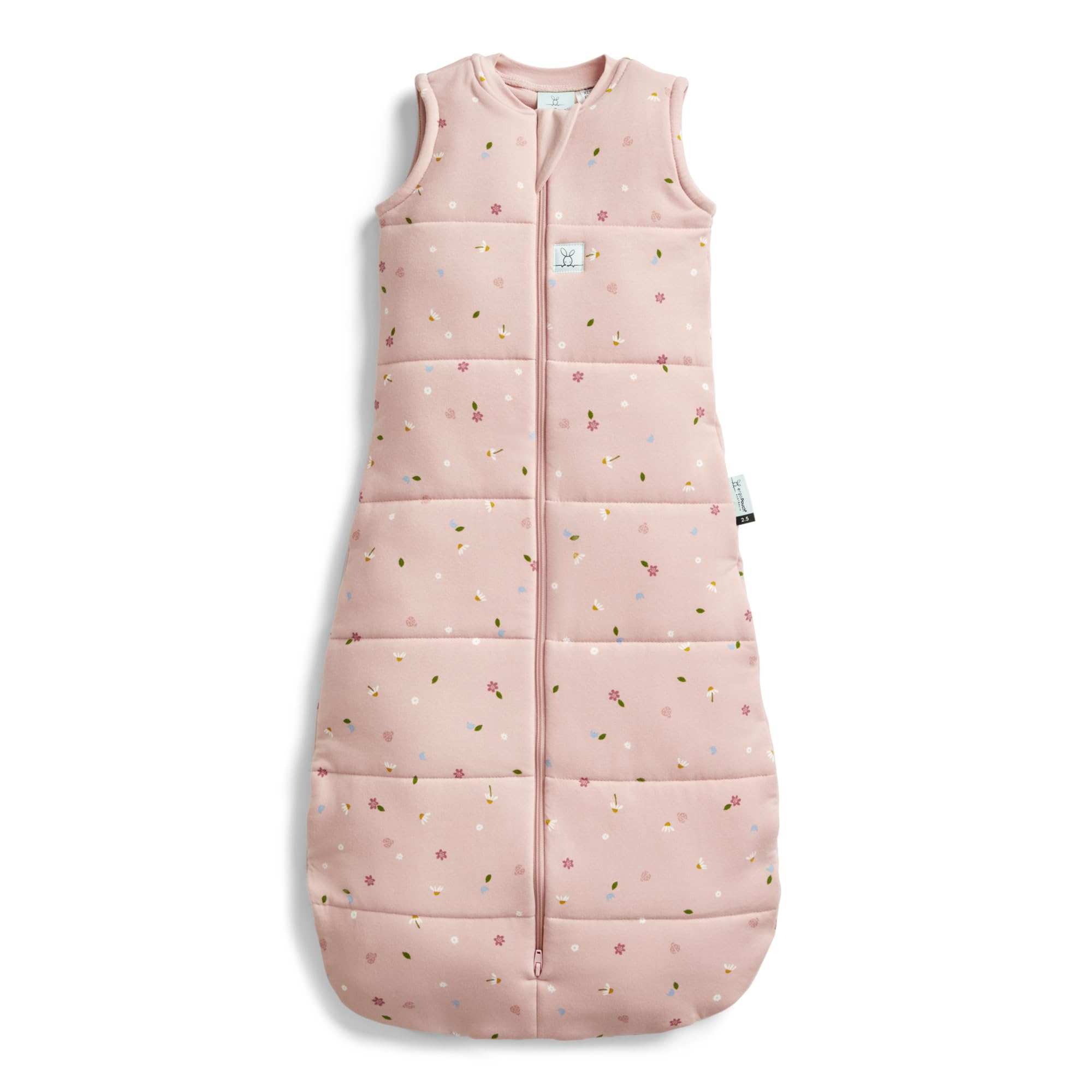 ergoPouch 2.5 Tog Jersey Sleeping Bag arms-out daisies keeps baby secure during transition from swaddling