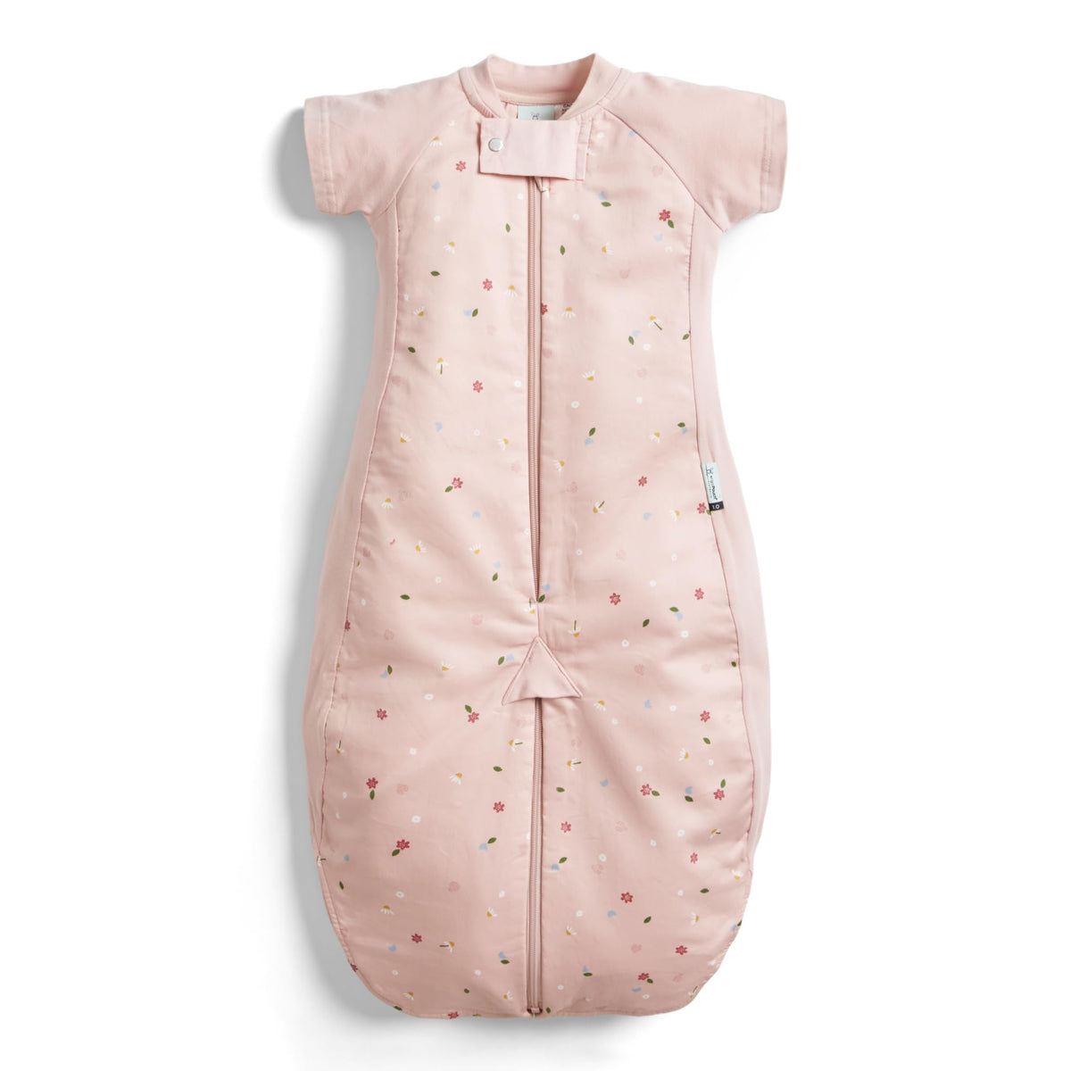 ergoPouch Sleep Suit Bag Daisies close-up shows 4-way zip for car-seat transitions