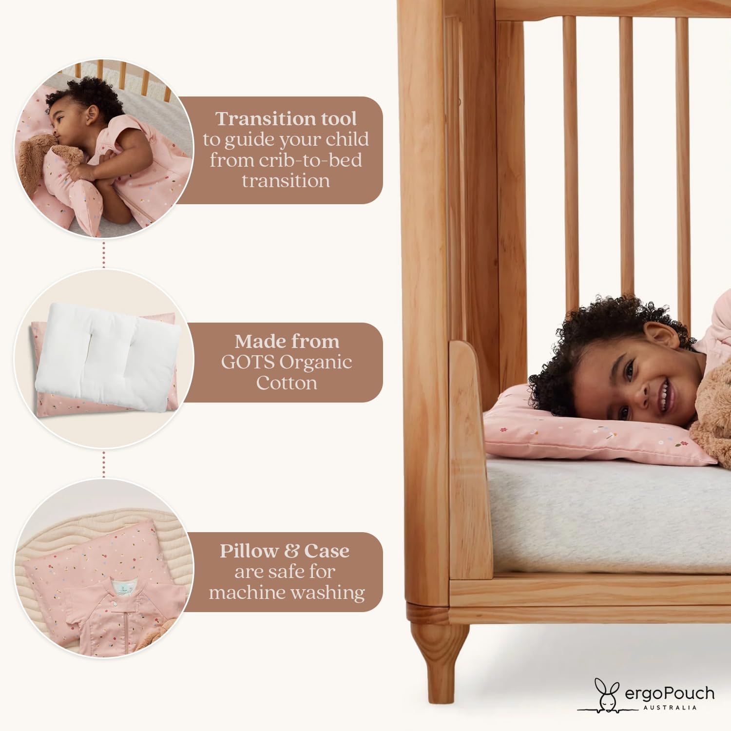 ergoPouch snug-fit cover demonstrates secure, hygienic sleep by staying in place.