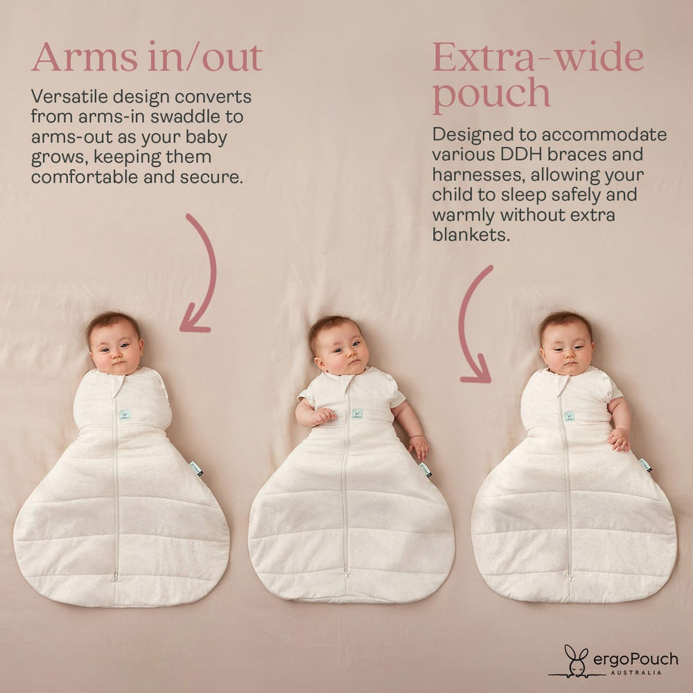 ergoPouch two-way zip diaper access harness image shows quick changes without removing the harness