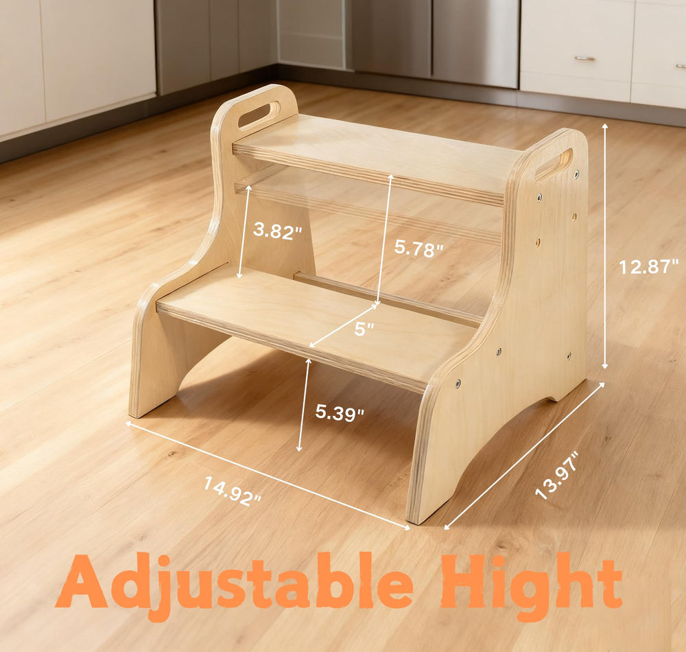 Erizhaltic wooden stool adjustable top step enables growth with child