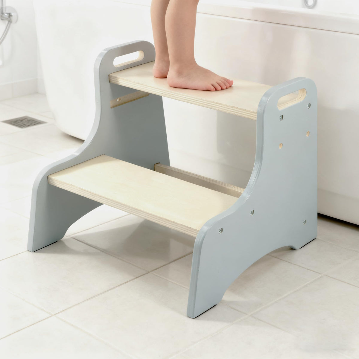 Erizhaltic Toddler Step Stool front view in grey for safe daily use