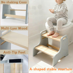 Erizhaltic Toddler Step Stool top-step adjustment view highlights two height settings
