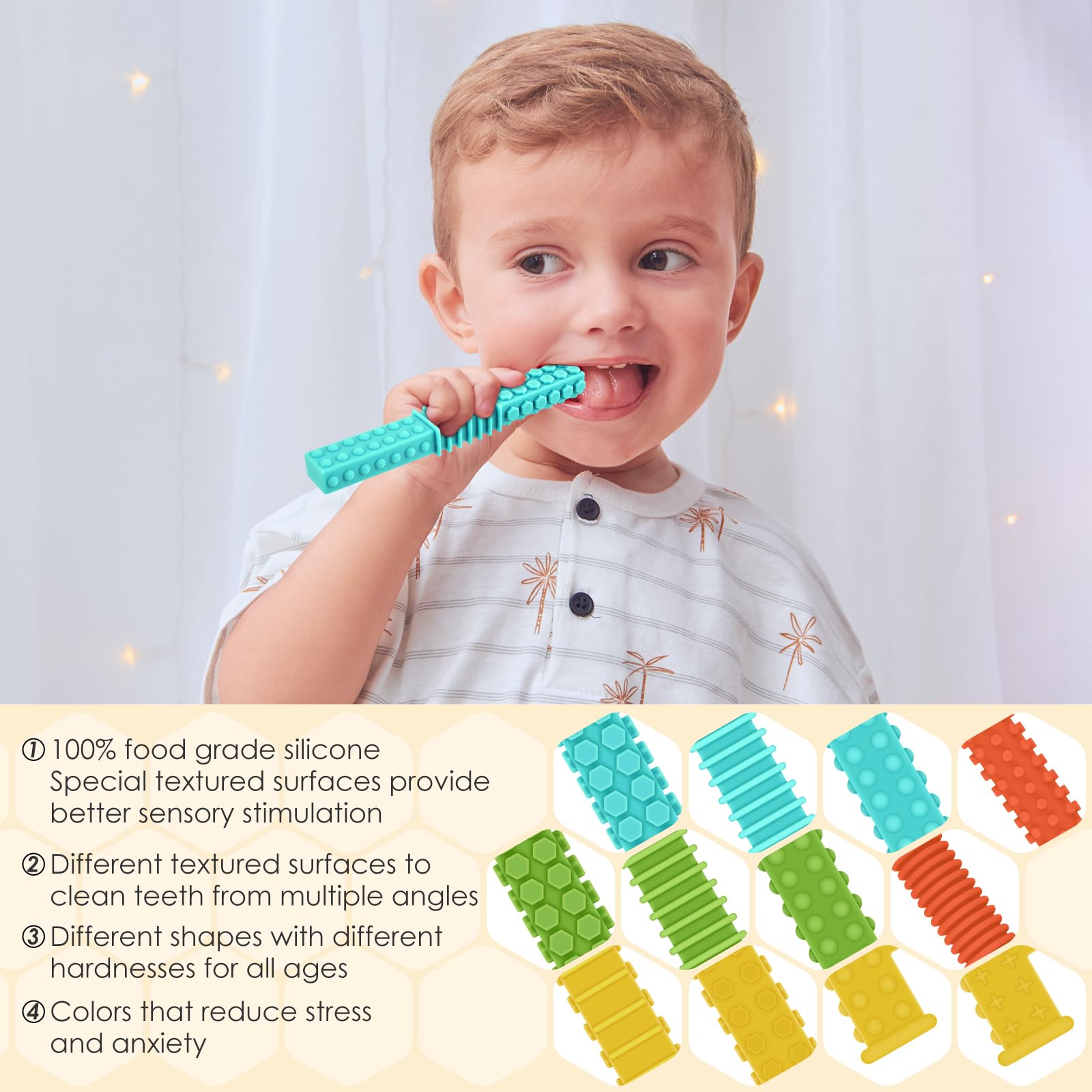ERKOON sensory chew toy 4pack textures closeup displays multi-texture stimulation