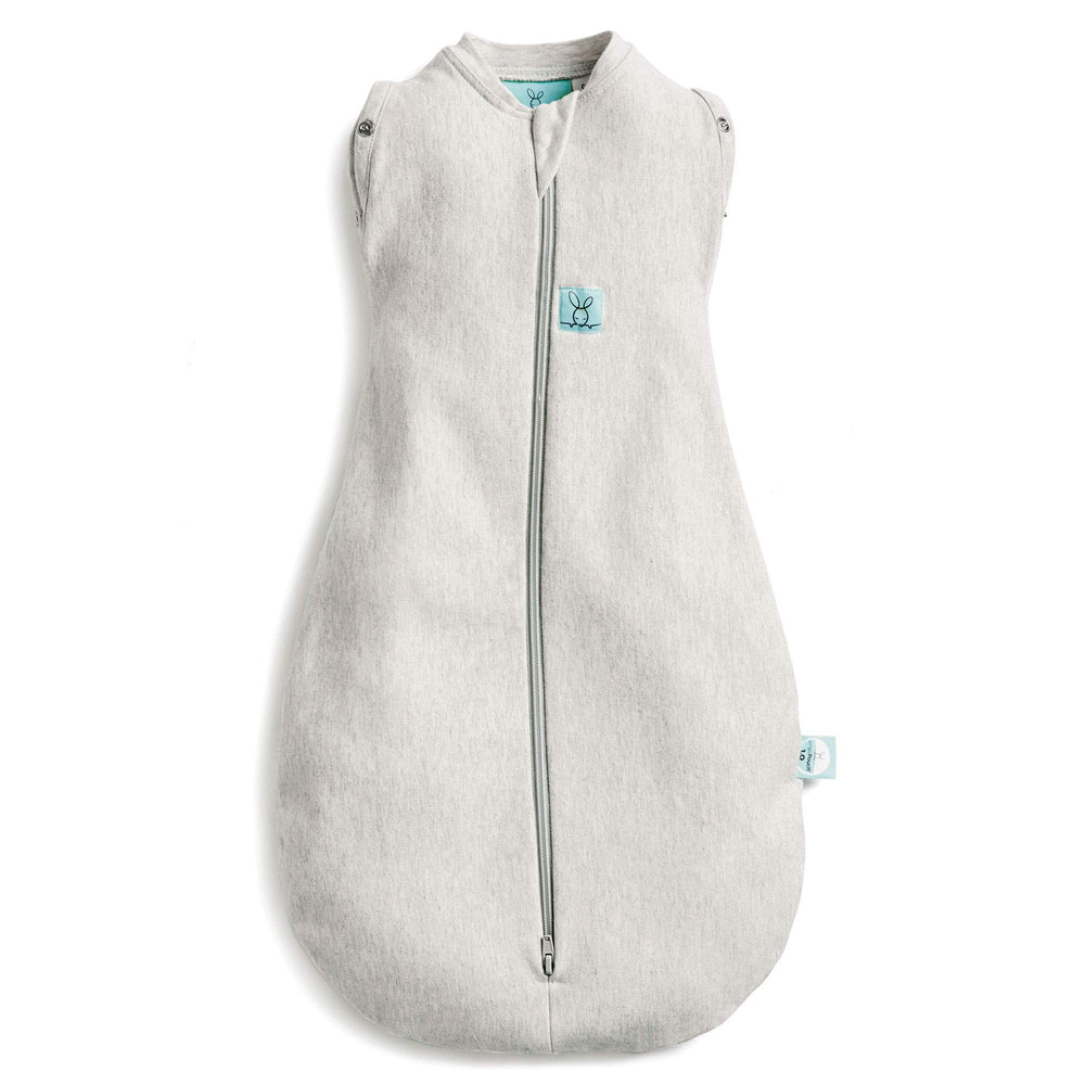 ergoPouch Cocoon Swaddle Sack front view in grey marle promotes calm sleep with snug arms-in fit