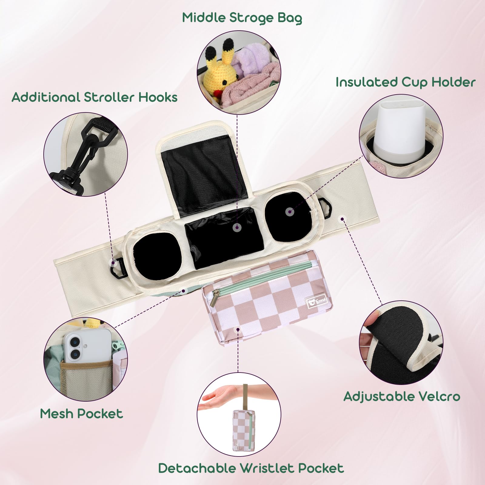 ERRUI multiple pockets organize phone, wallet, and snacks