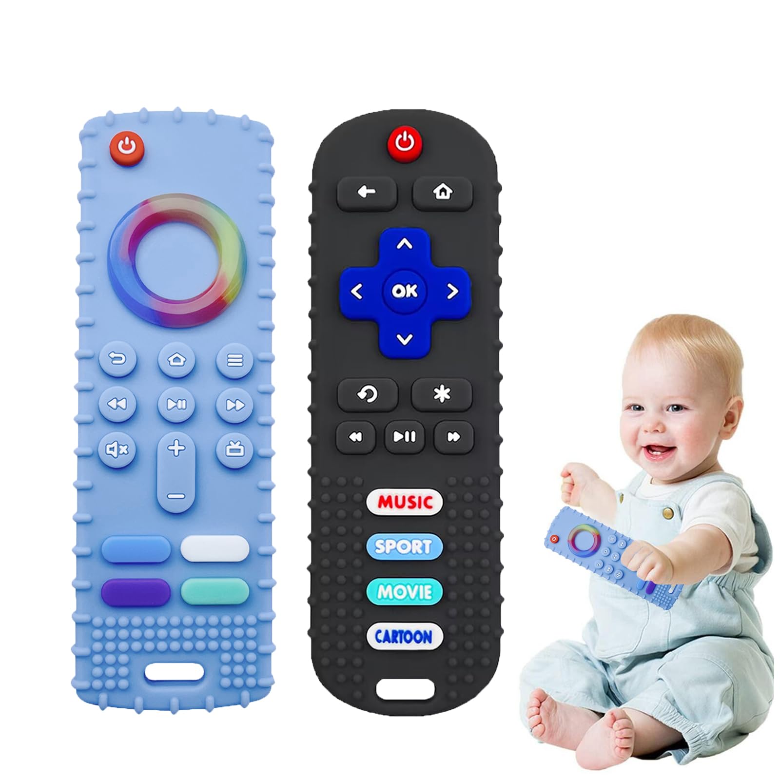 ERSIHUA remote-black teether helps soothe sore gums