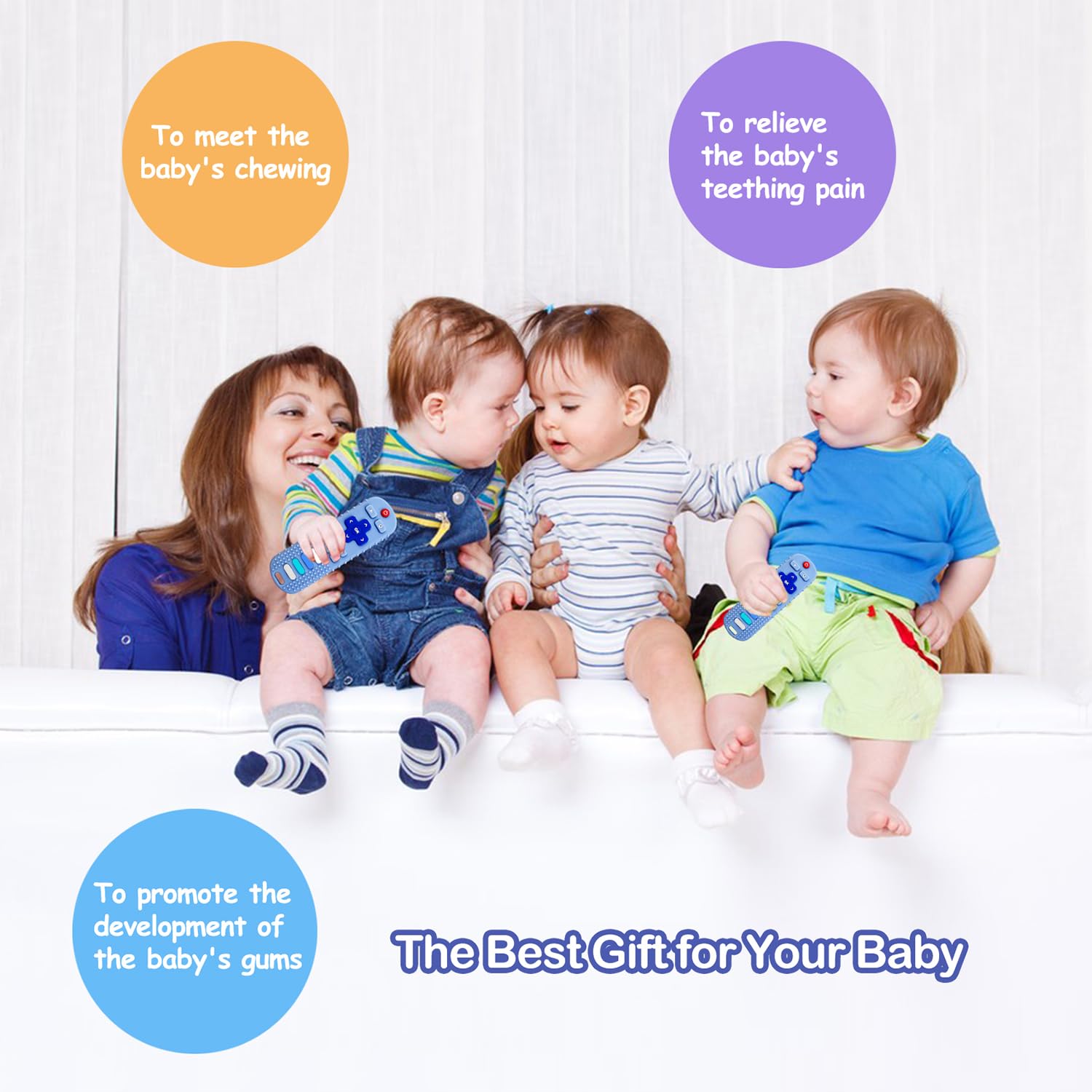 ERSIHUA bright-colored remote shapes engage babies during sensory chew play.