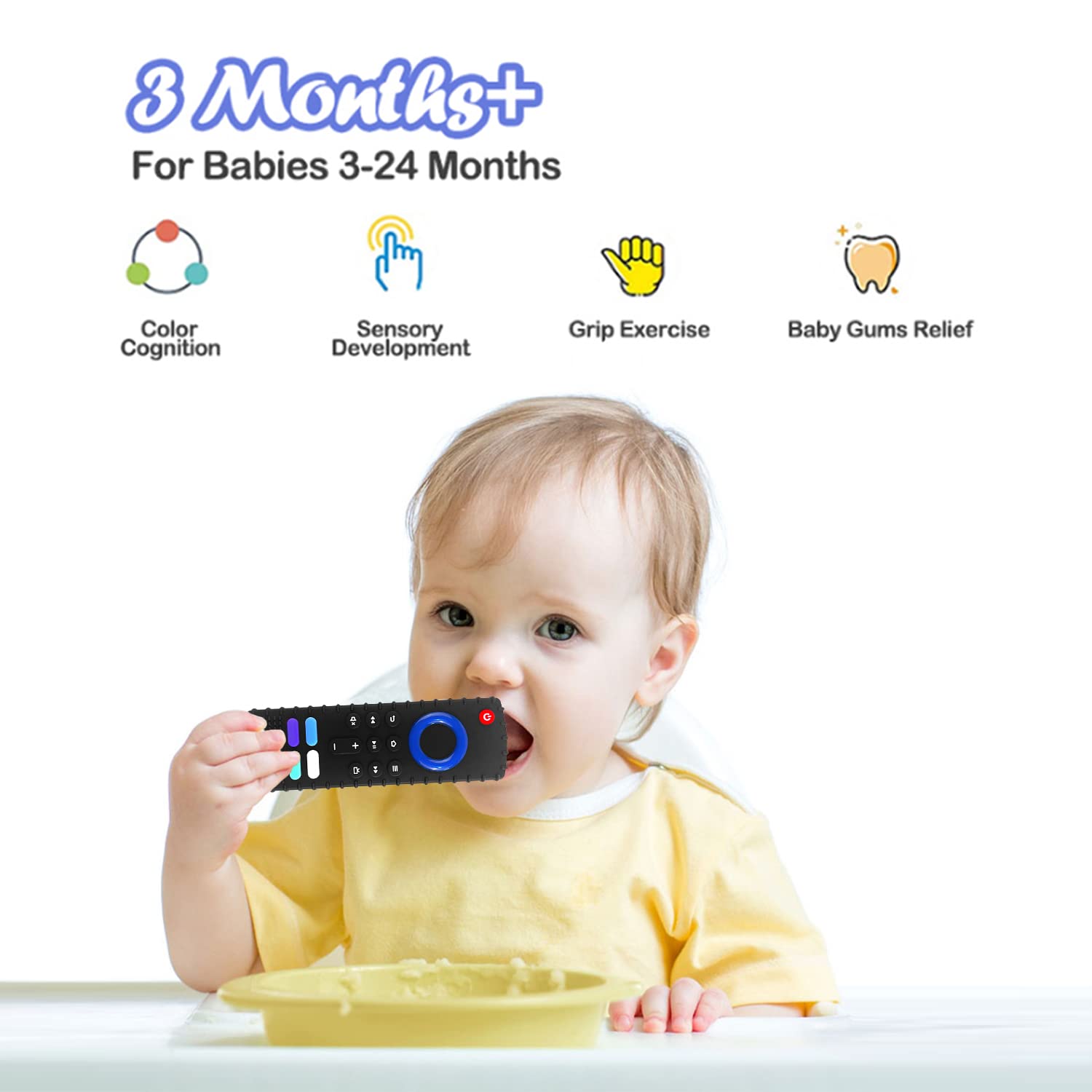 ERSIHUA fire-tv remote teether resembles real remote for engaging playtime and soothing.