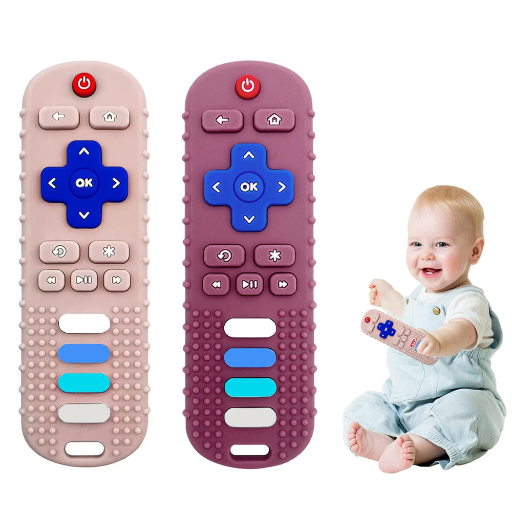ERSIHUA remote teether khaki front view for gentle gum massage.