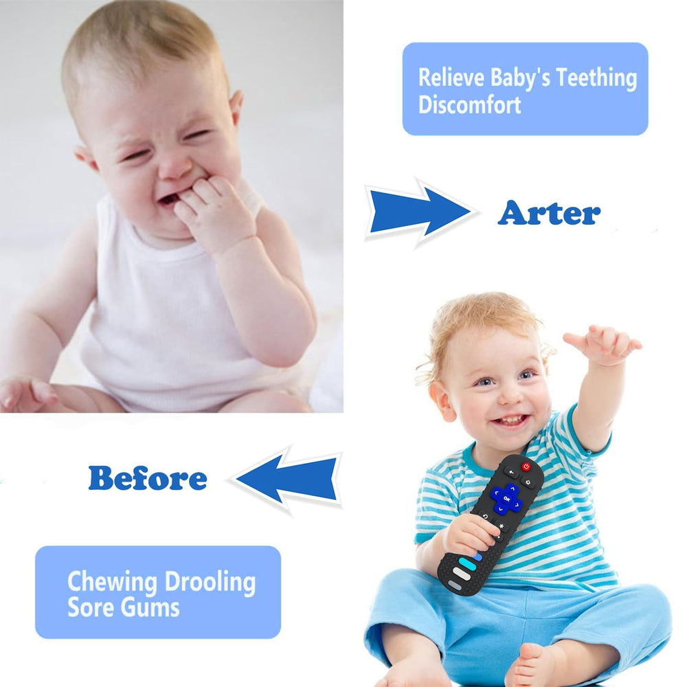 ERSIHUA remote teether with textured buttons supports tactile play and gum relief