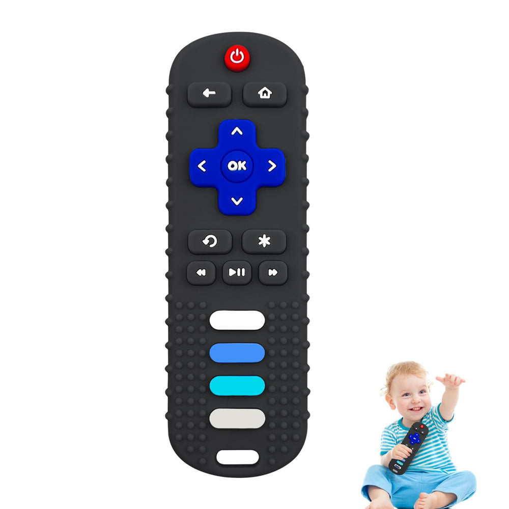 ERSIHUA silicone baby teether remote front view eases sore gums with soft textures