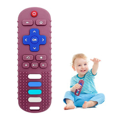 ERSIHUA silicone teether remote-control with 17 buttons promotes tactile play and soothing teething.