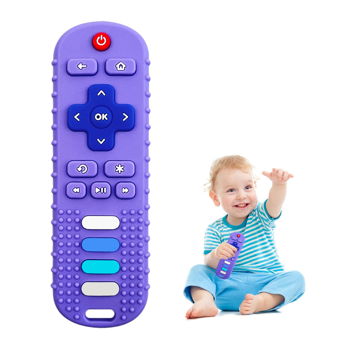 ERSIHUA silicone teether remote front view soothes gums with engaging pretend-play.