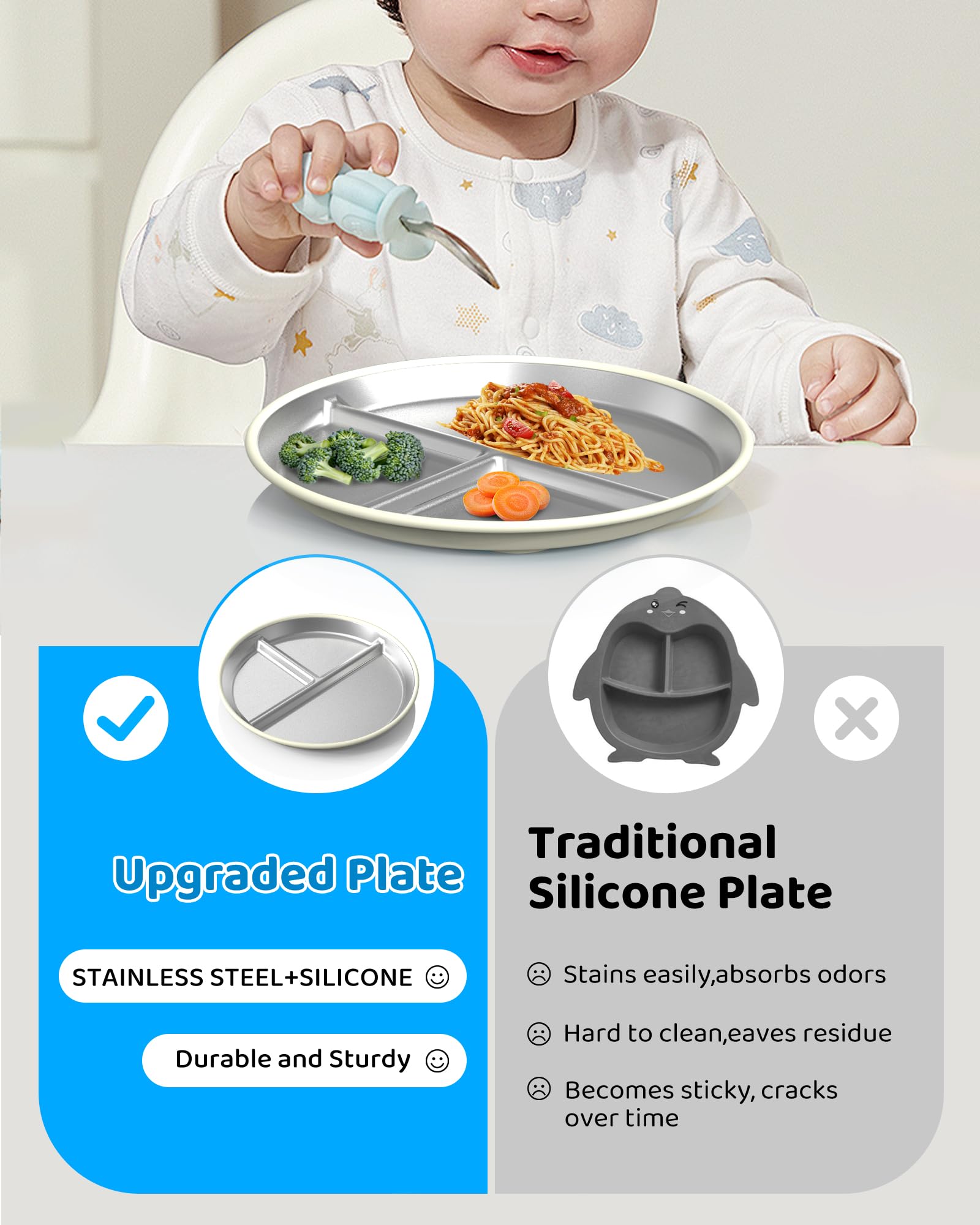 ERUSEHE stain-resistant steel resists tomato sauce on the plate surface.
