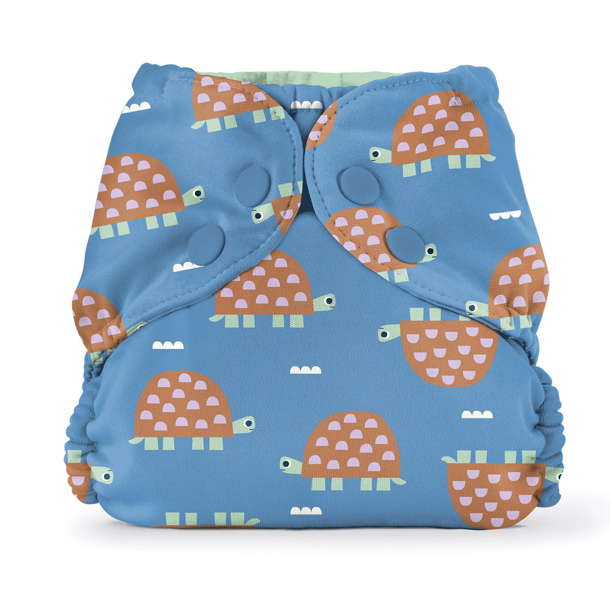 Esembly cloth diaper cover snapped over absorbent inner showing blowout protection and containment.