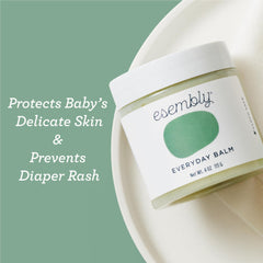Esembly Everyday Balm on a cloth diaper surface demonstrates safe washing out
