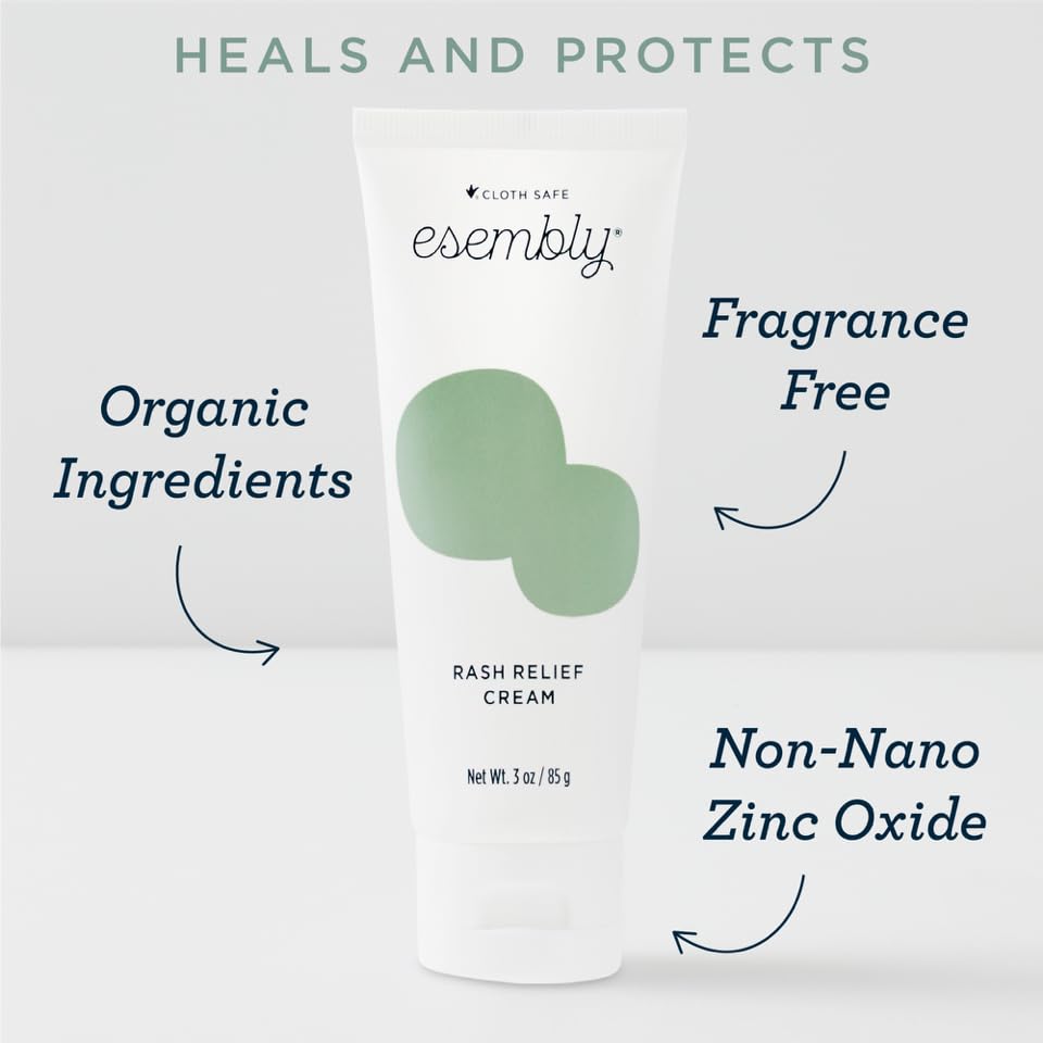 Esembly Rash Relief Cream barrier application close-up illustrating zinc oxide layer.