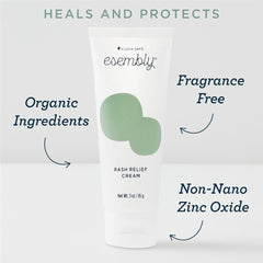 Esembly Rash Relief Cream barrier application close-up illustrating zinc oxide layer.