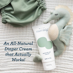 Esembly Rash Relief Cream cloth-diaper-safe label emphasizes easy laundry removal.