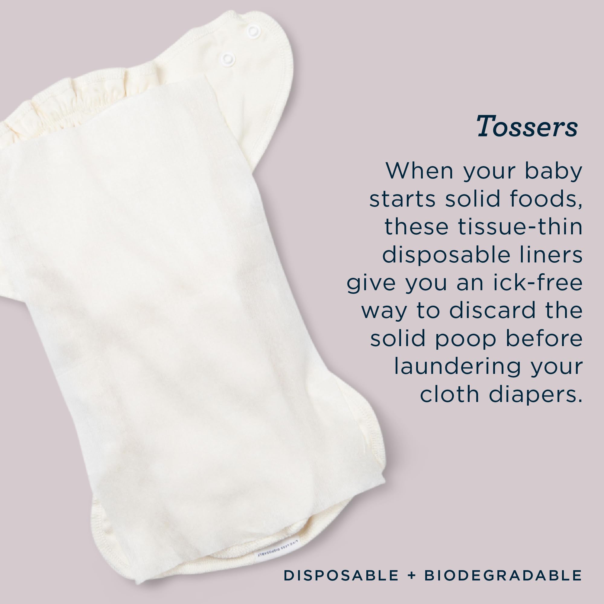 Esembly Tossers bamboo viscose material texture; eco-friendly and compostable diaper liner.