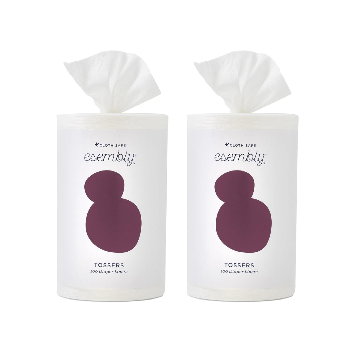 Esembly Tossers two-rolls pack visible; quick, mess-free disposal for cloth diapers.