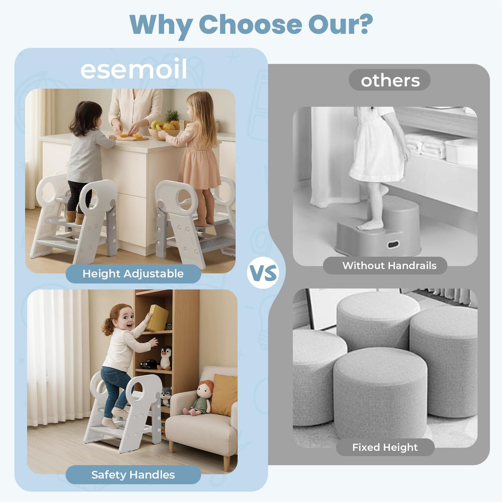 Esemoil toddler step stool anti-slip pads prevent slips during routines.