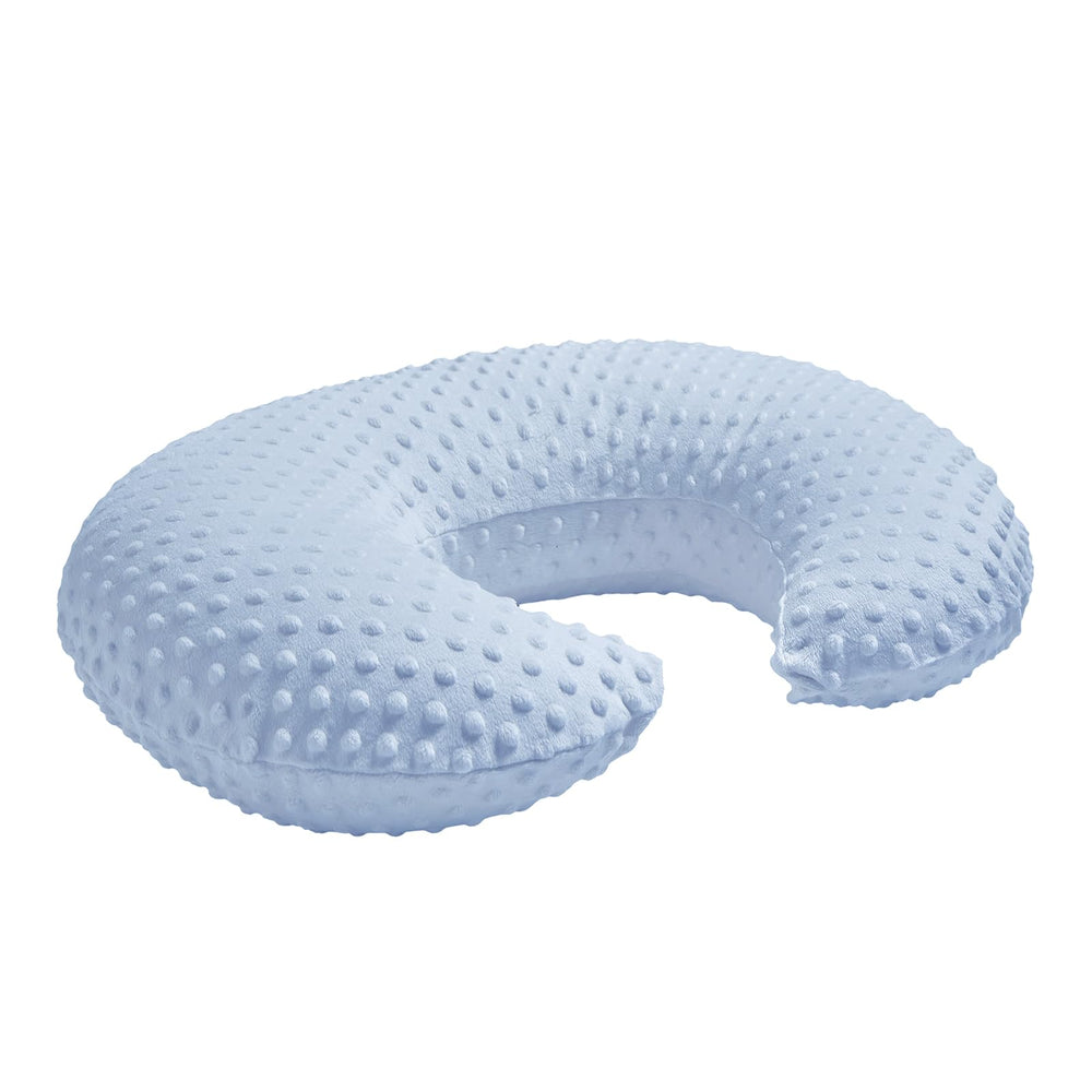 ESEN Nursing Pillow blue in use for bottle feeding shows relaxed feeding session.