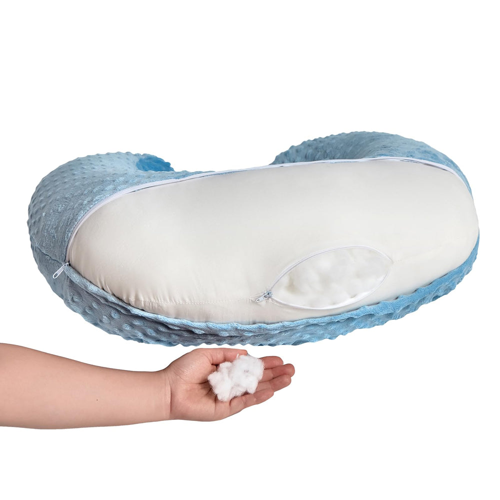 ESEN nursing pillow supports tummy time for 6+ months in blue