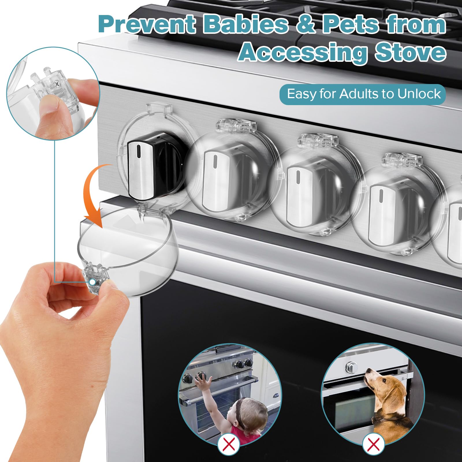ESENHARBER stove knob cover installed with adhesive pads for secure mounting