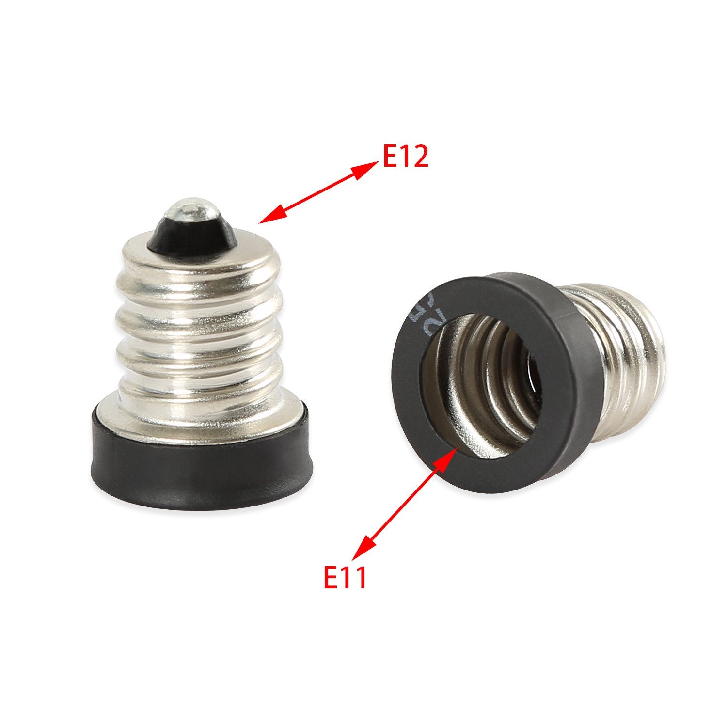 E-Simpo E12 to E11 adapter close-up highlights heat-resistant housing and copper contact.