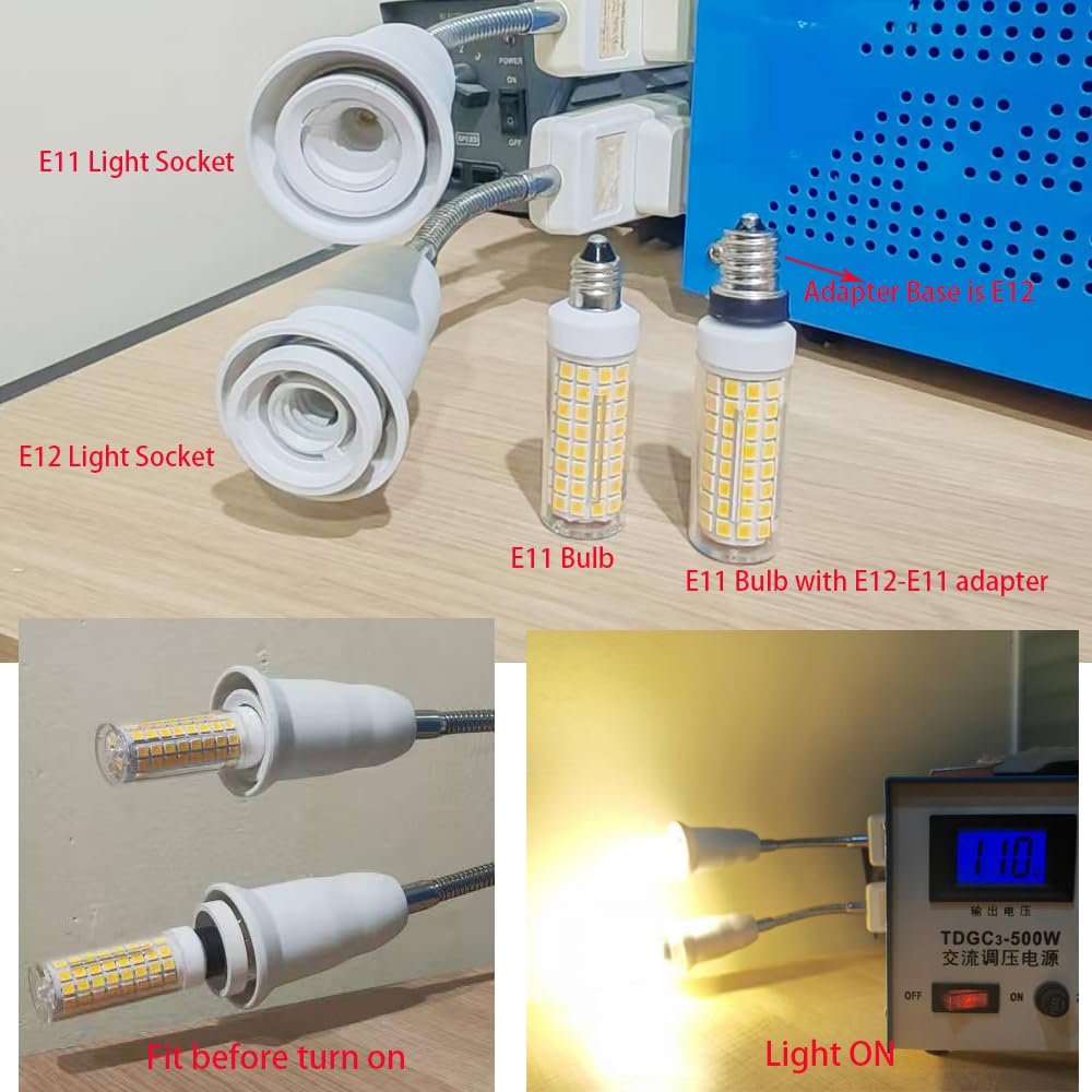 E-Simpo E12 to E11 adapter installation demonstrates easy screw-in fit.