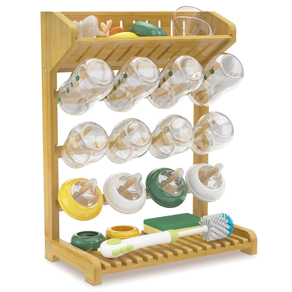 EsLuker.ly bamboo bottle drying rack vertical design keeps bottles organized and air-dried