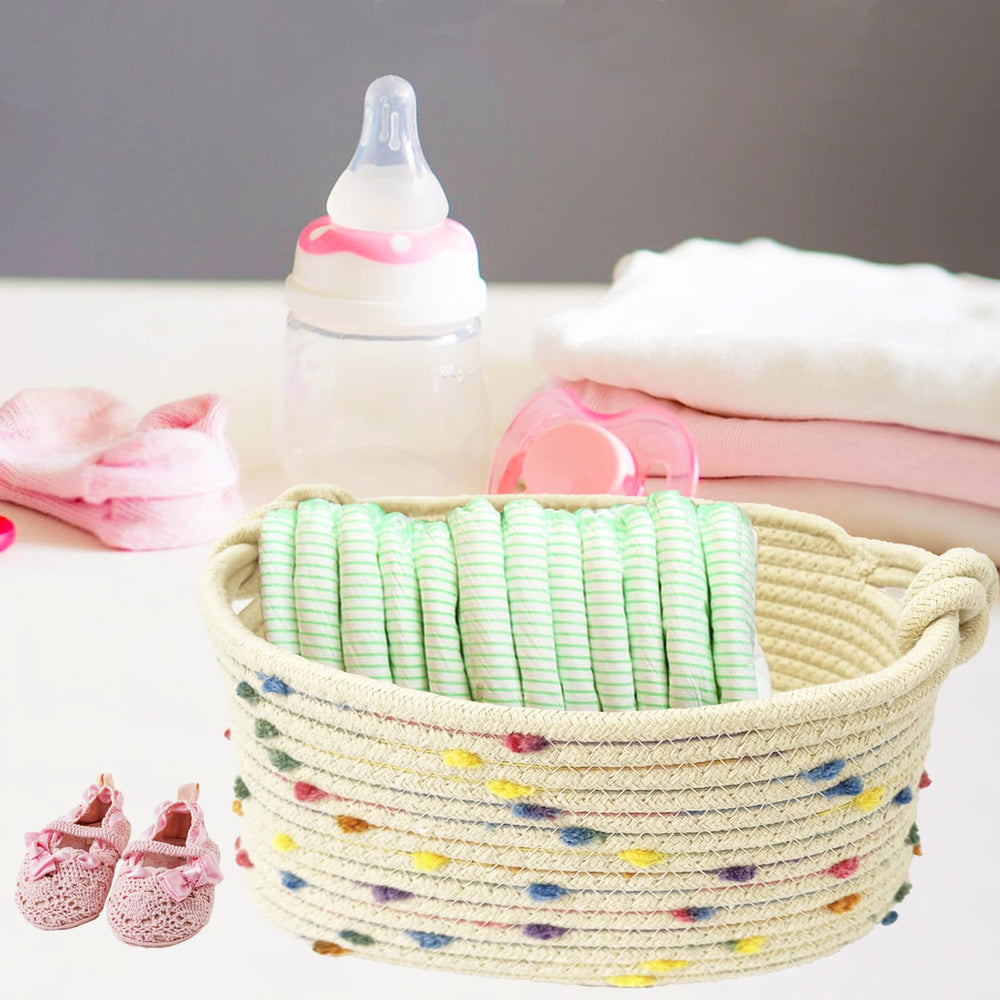 Esme L&H nursery shelf setup, decor-friendly storage for small items.
