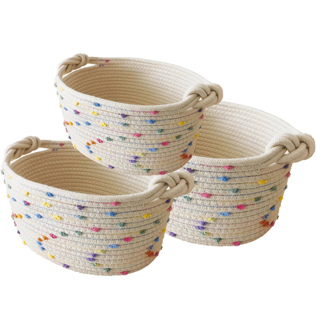 Esme L&H small woven rope baskets front view, ideal for tidy nursery storage.