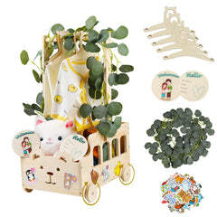 Esmorah wooden baby shower crate with rolling wheels as a mobile centerpiece