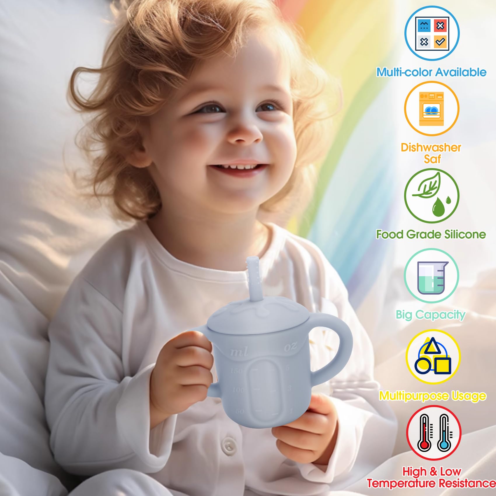 EsOfficce silicone baby straw cup dishwasher-safe for easy cleaning.