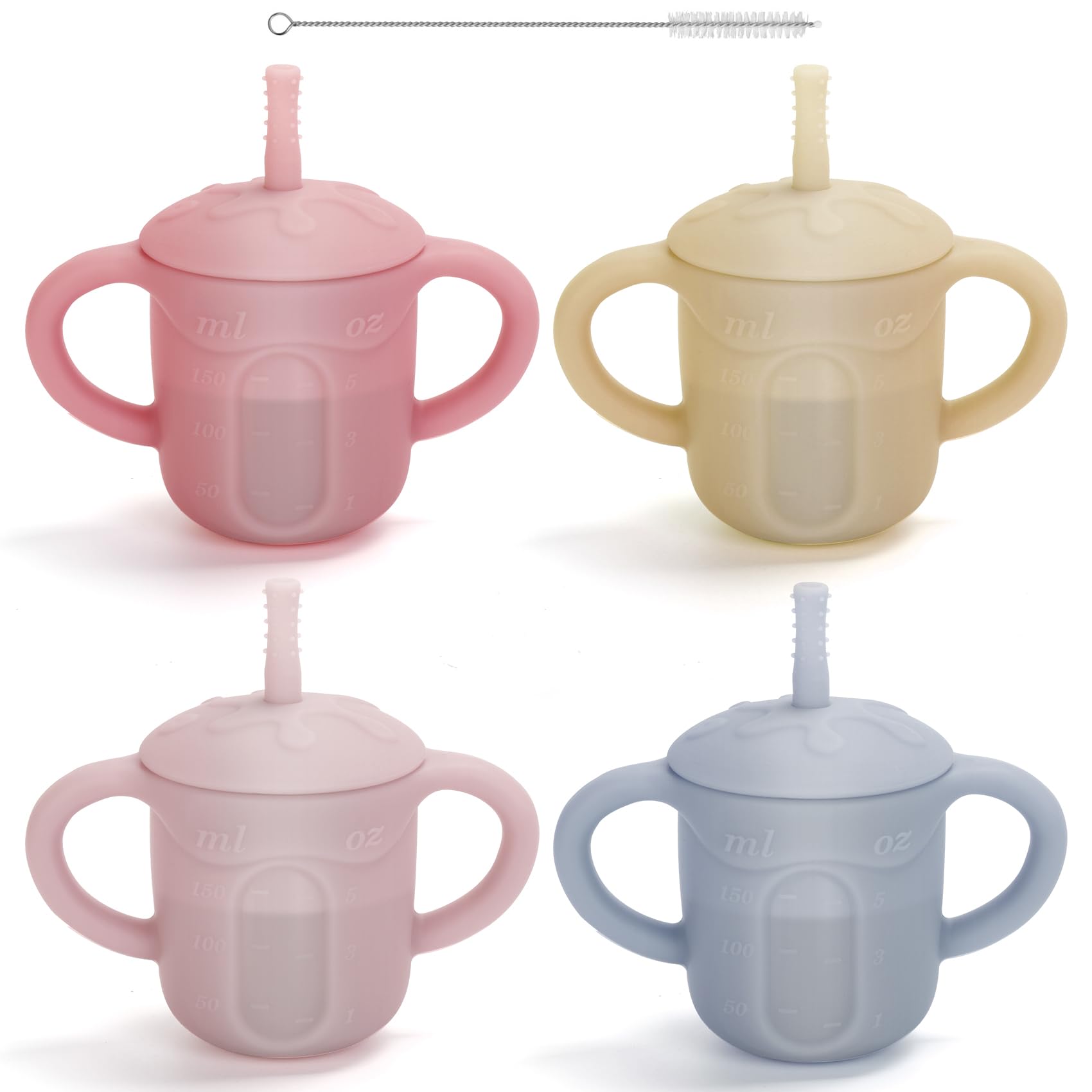EsOfficce silicone baby straw cup with lid keeps spills at bay during toddler meals.