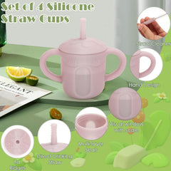 EsOfficce silicone baby straw cup with straw and lid promotes spill-free feeding.