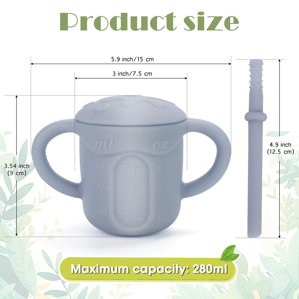 EsOfficce silicone baby straw cup with visual window for quick volume checks.
