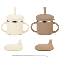 EsOfficce stainless steel sippy cup open cup beige reduces spill risk during meals