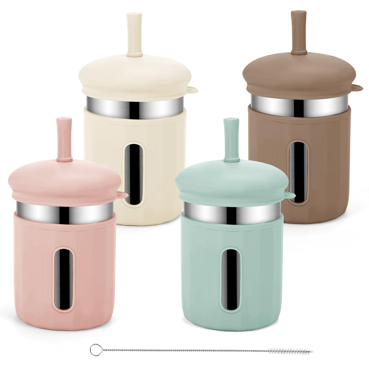 EsOfficce stainless steel kids cup with straw and lid; spill-proof design for school days.