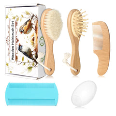 Esonto baby hair care kit brush closeup with natural wool bristles for gentle scalp care.
