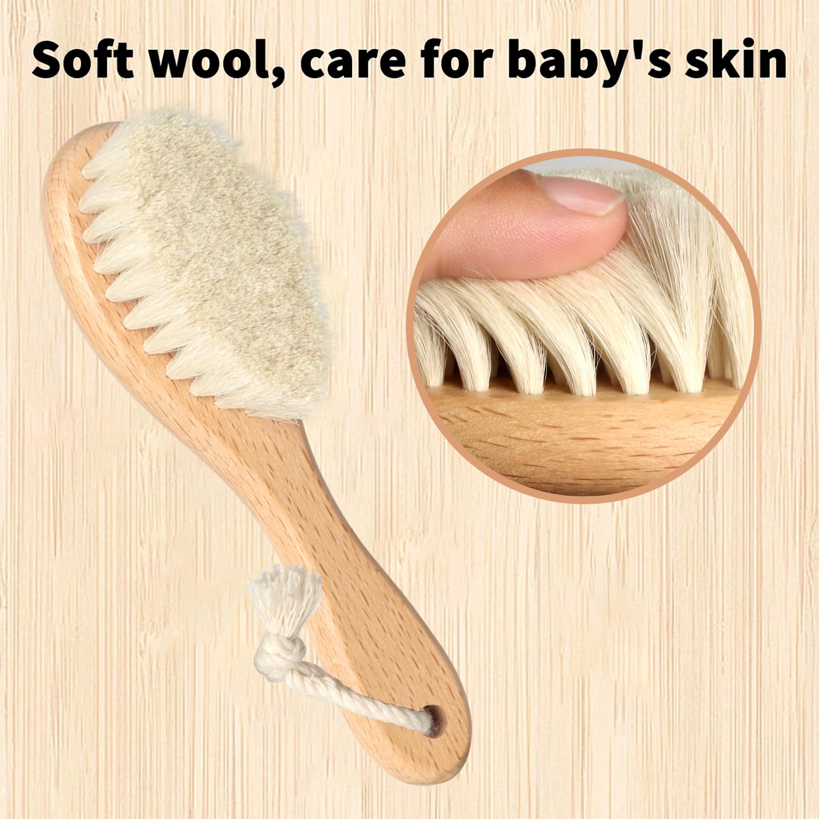 Esonto baby hair care kit comb closeup showing boxwood design for comfy scalp massage.