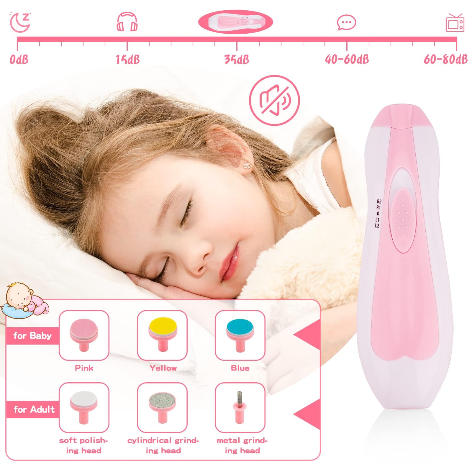 Esonto electric nail trimmer with six attachments for precise baby nail care