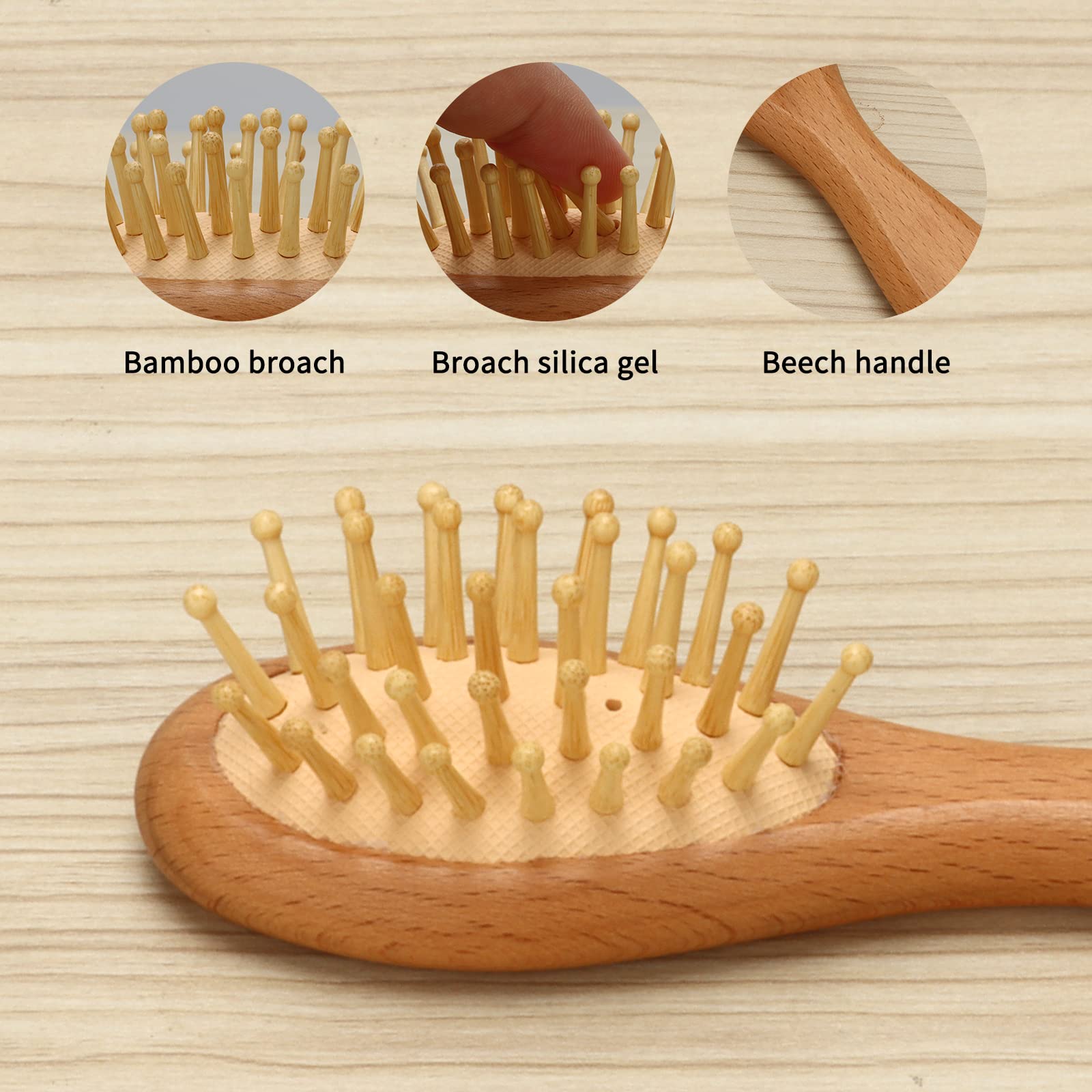 Esonto ergonomic wooden handle brush offers comfortable grip during grooming.