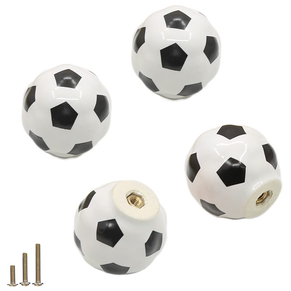 ESreake heavy ceramic soccer knob close-up in white and black glossy finish
