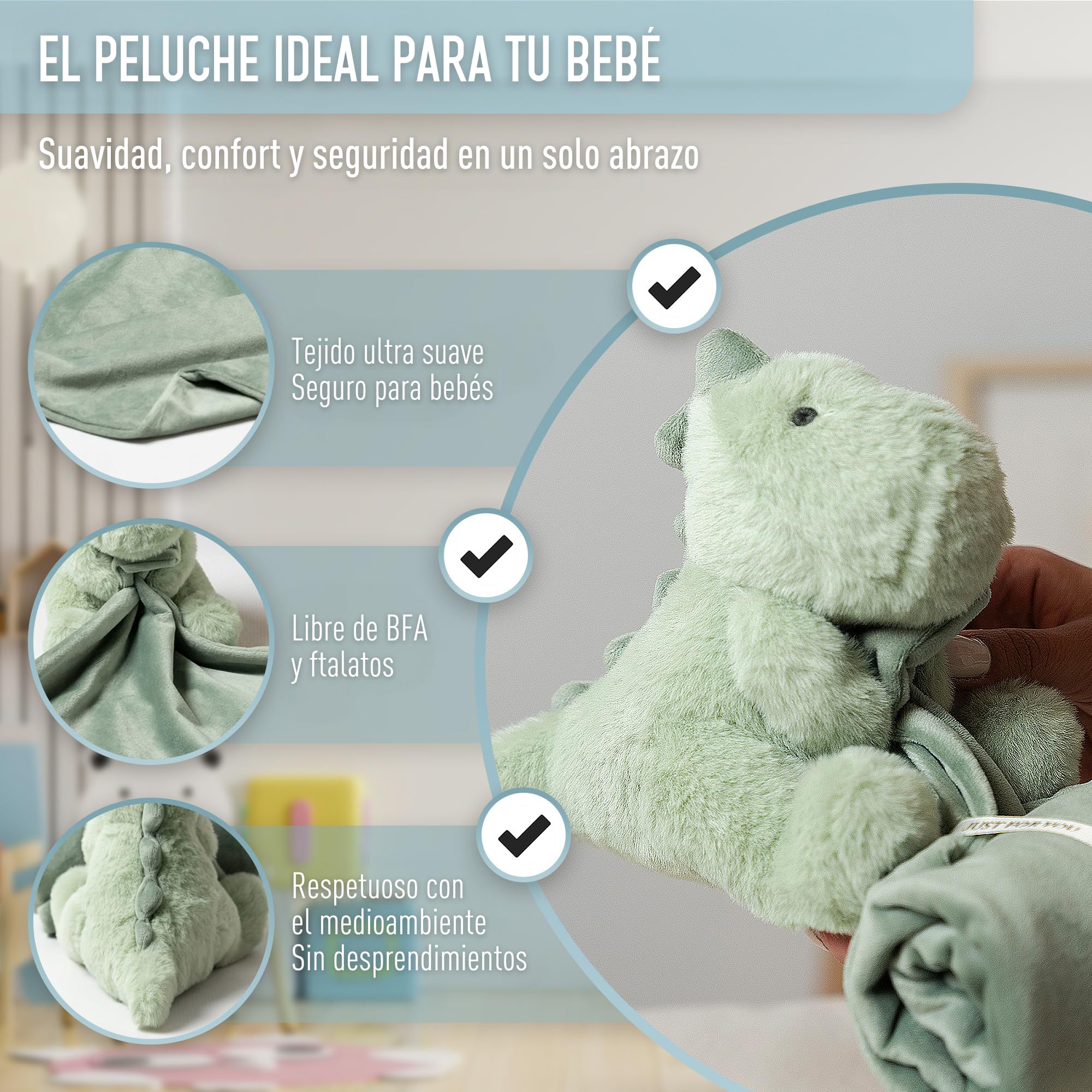 Essentials Ibiza dinosaur lovey soft plush texture encourages soothing grip for tiny hands
