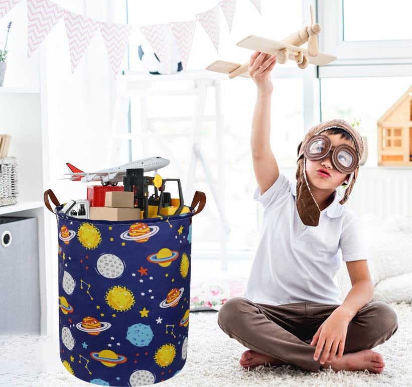 Essme boys hamper showcases space-themed room decor and stores plush toys.