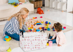 Essme collapsible pink basket saves space when not in use.